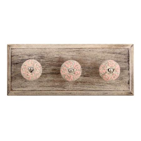 Pink Floral Crackle Ceramic Wooden Hook